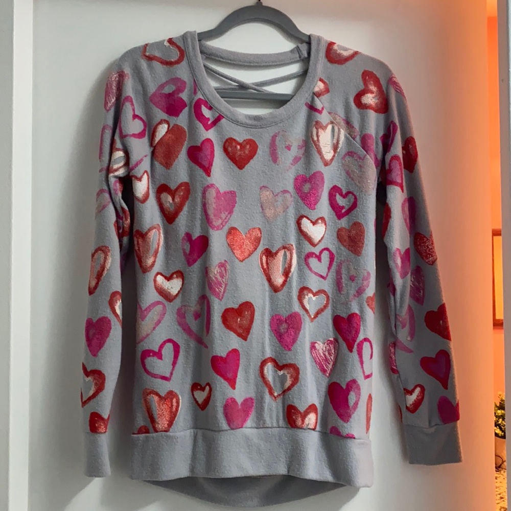 CHASER open back painted hearts sweatshirt